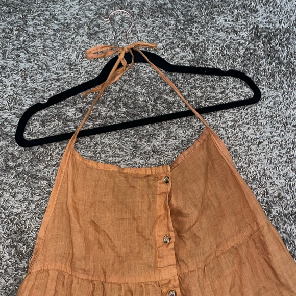 Women’s 100% Ramie ANEMONE V Neck Open Back Full Button Down Maxi Dress M Orange - Picture 3 of 11